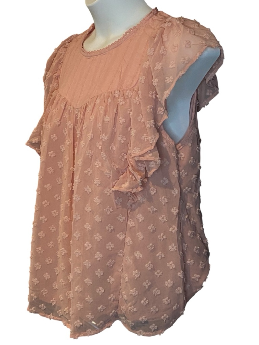 Umgee Boutique Style Swiss Dot Ruffle Blouse Womens Size Large NWT Peach Pink - Picture 3 of 8